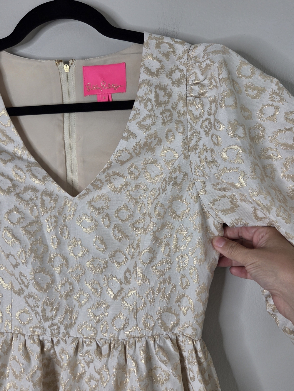 Lilly Pulitzer Calyssa 3/4 Sleeve Gold Dazzle Leopard Dress - Picture 4 of 10